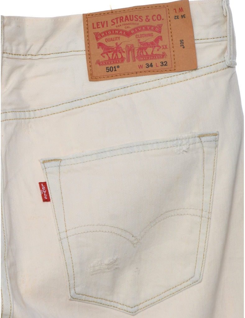 Distressed Off White Levis 501 Jeans - W34 L32