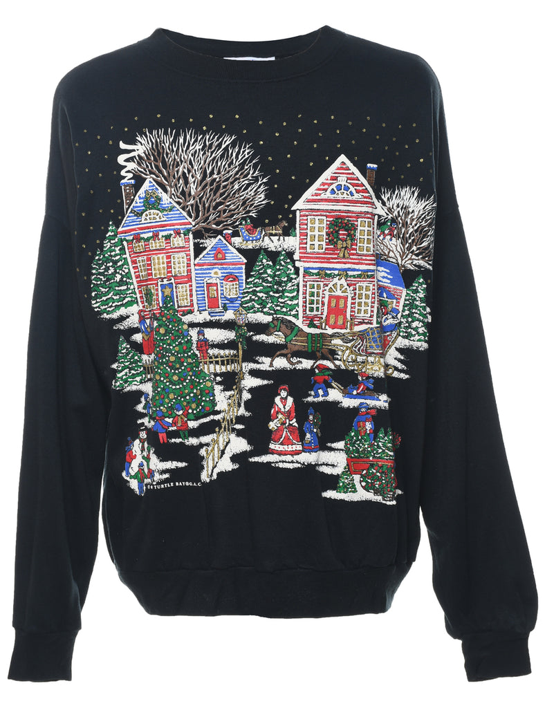 Festive Season Design Black Christmas Sweatshirt - XL