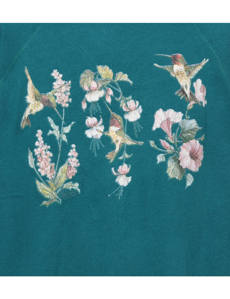 Floral Printed 1990s Sweatshirt - XL