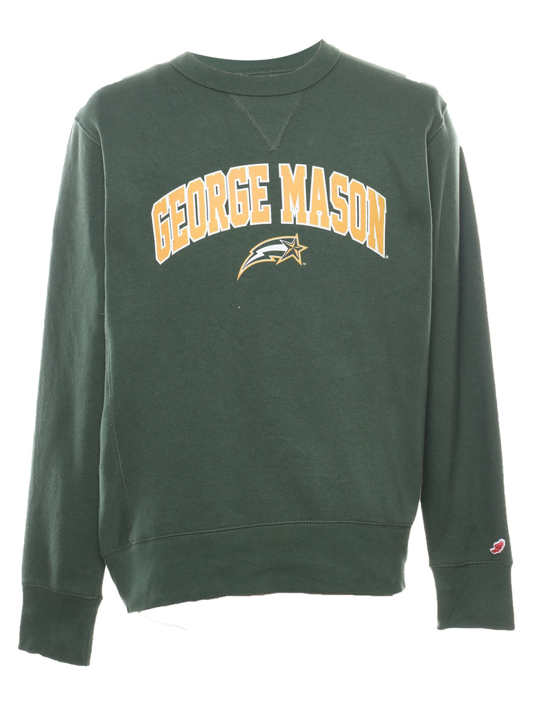 George Mason Dark Green & Yellow Printed Sweatshirt - M