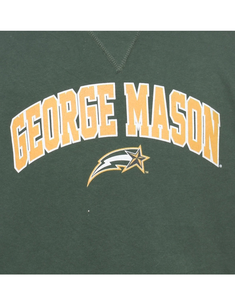 George Mason Dark Green & Yellow Printed Sweatshirt - M