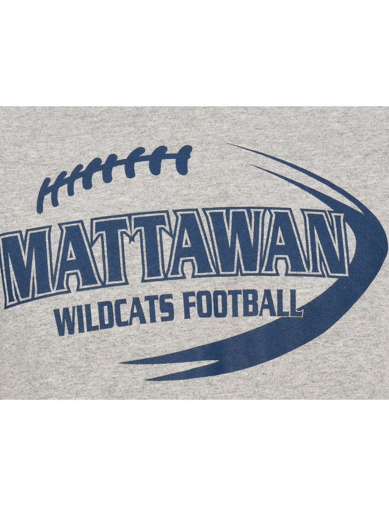 Gildan Mattawan Grey & Navy pRINTED Sports T-shirt - M