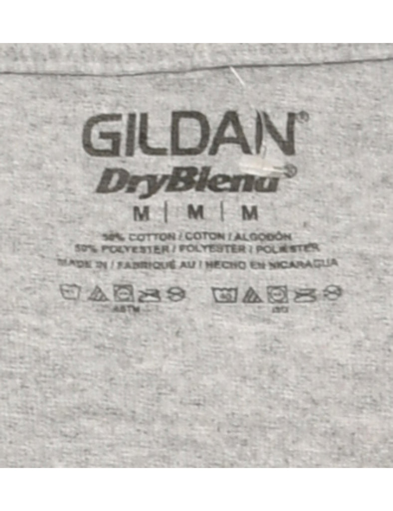 Gildan Mattawan Grey & Navy pRINTED Sports T-shirt - M