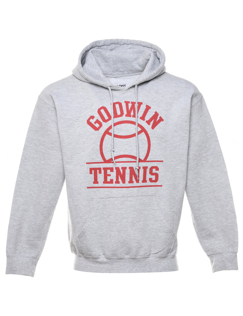 Godwin Tennis Grey & Red Printed Hoodie - M