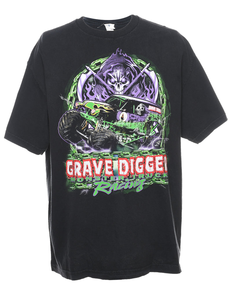 Grave Digger Printed Black, Purple & Green T-shirt - XXL