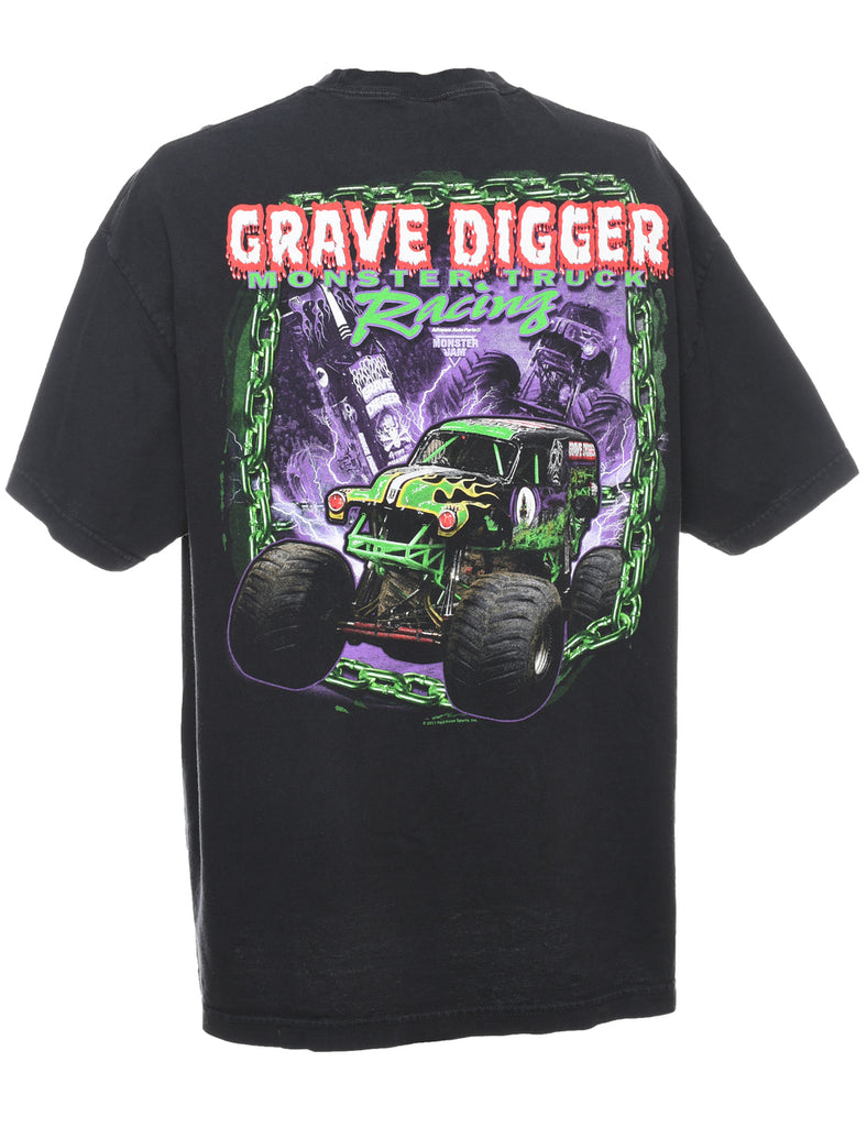 Grave Digger Printed Black, Purple & Green T-shirt - XXL