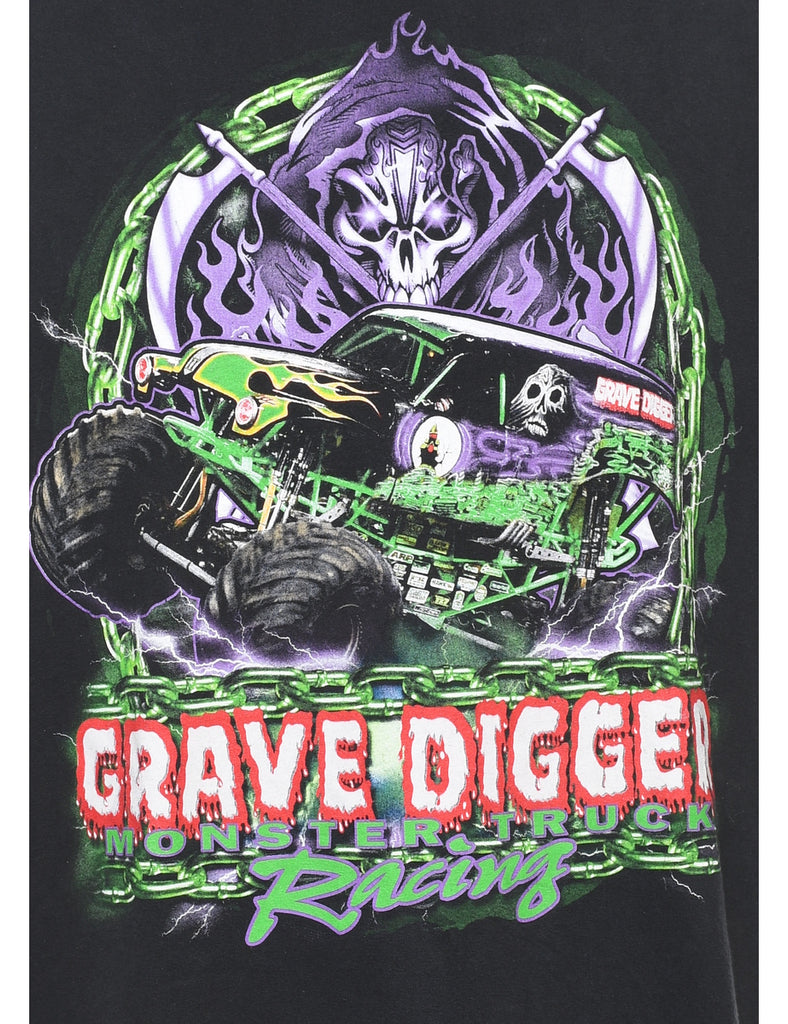 Grave Digger Printed Black, Purple & Green T-shirt - XXL