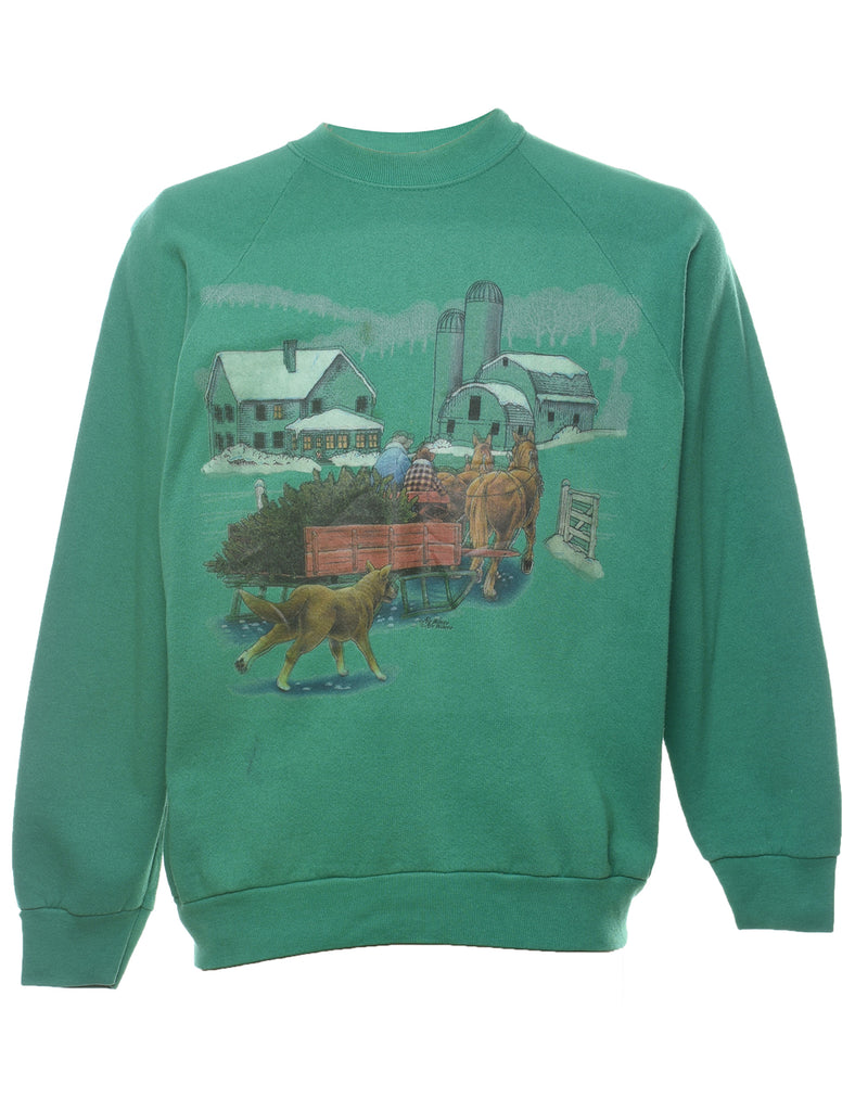 Green Printed Sweatshirt - L