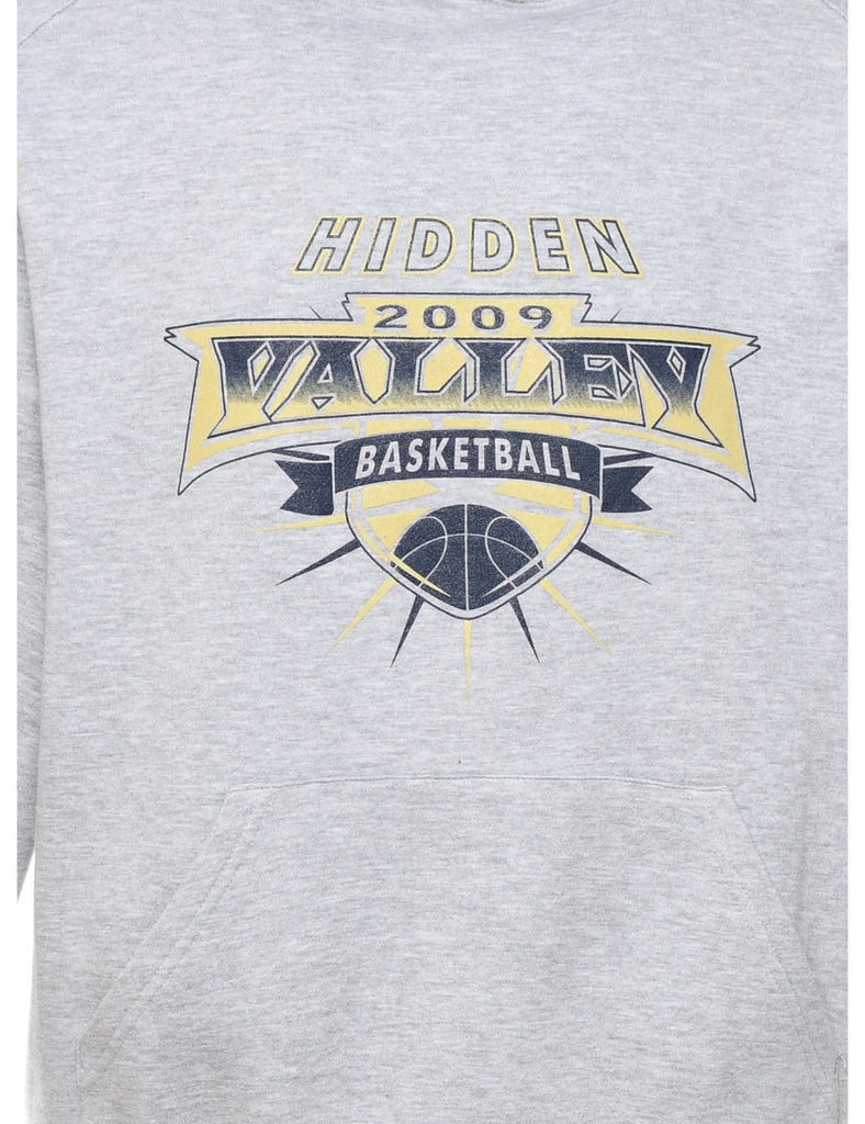 Grey Hidden 2009 Valley Basketball  Printed Hoodie - M