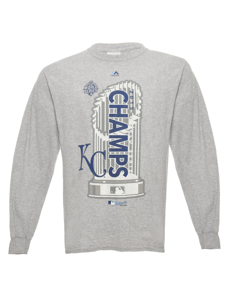 Grey & Navy KC Champs Printed T-Shirt  - M