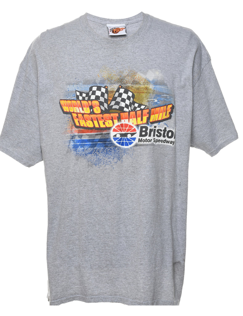 Grey Racing Design Printed T-shirt - XL