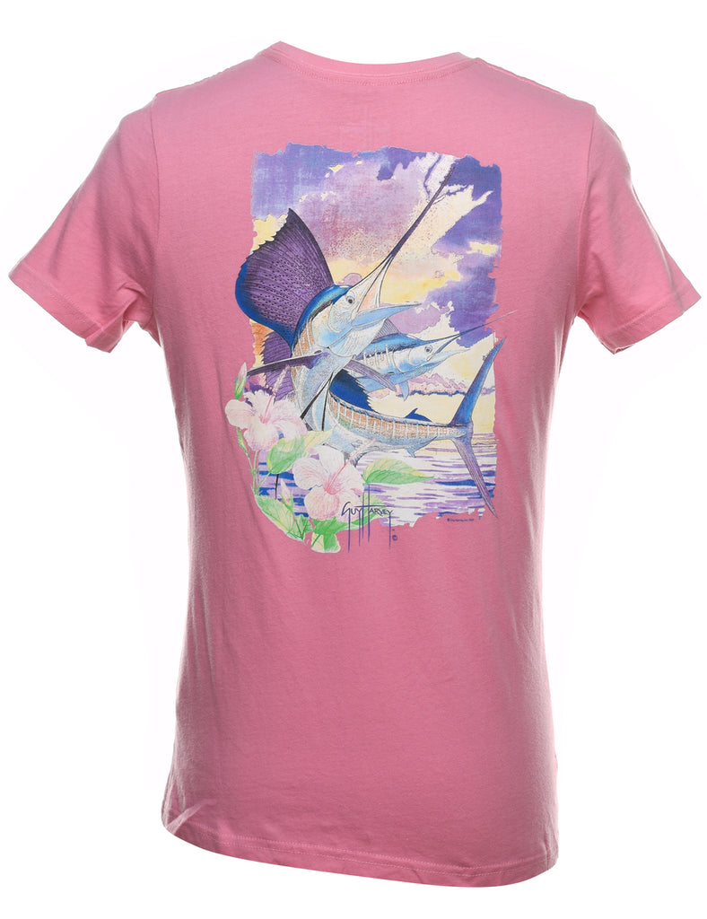 Guy Harvey Pale Pink Fish Design T-shirt - S