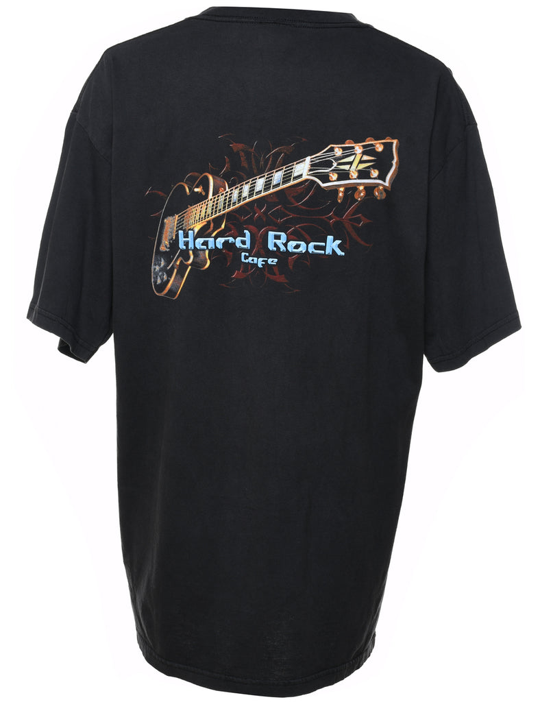 Hard Rock Cafe Black & Light Blue Printed T-shirt - L