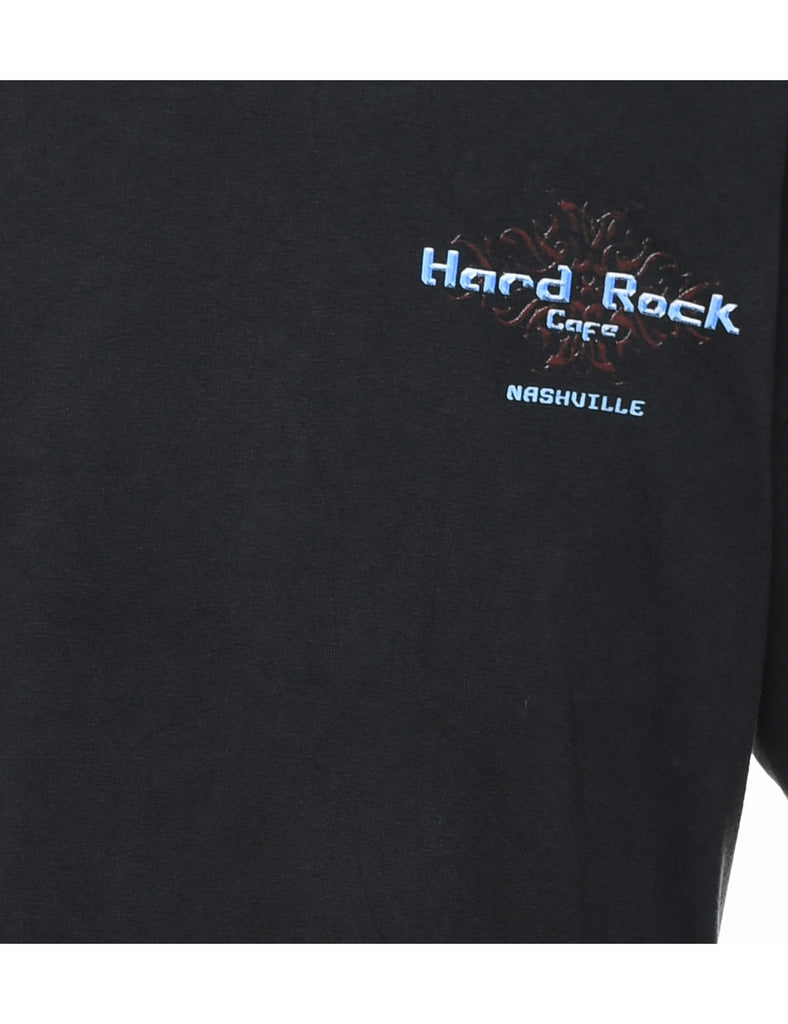 Hard Rock Cafe Black & Light Blue Printed T-shirt - L