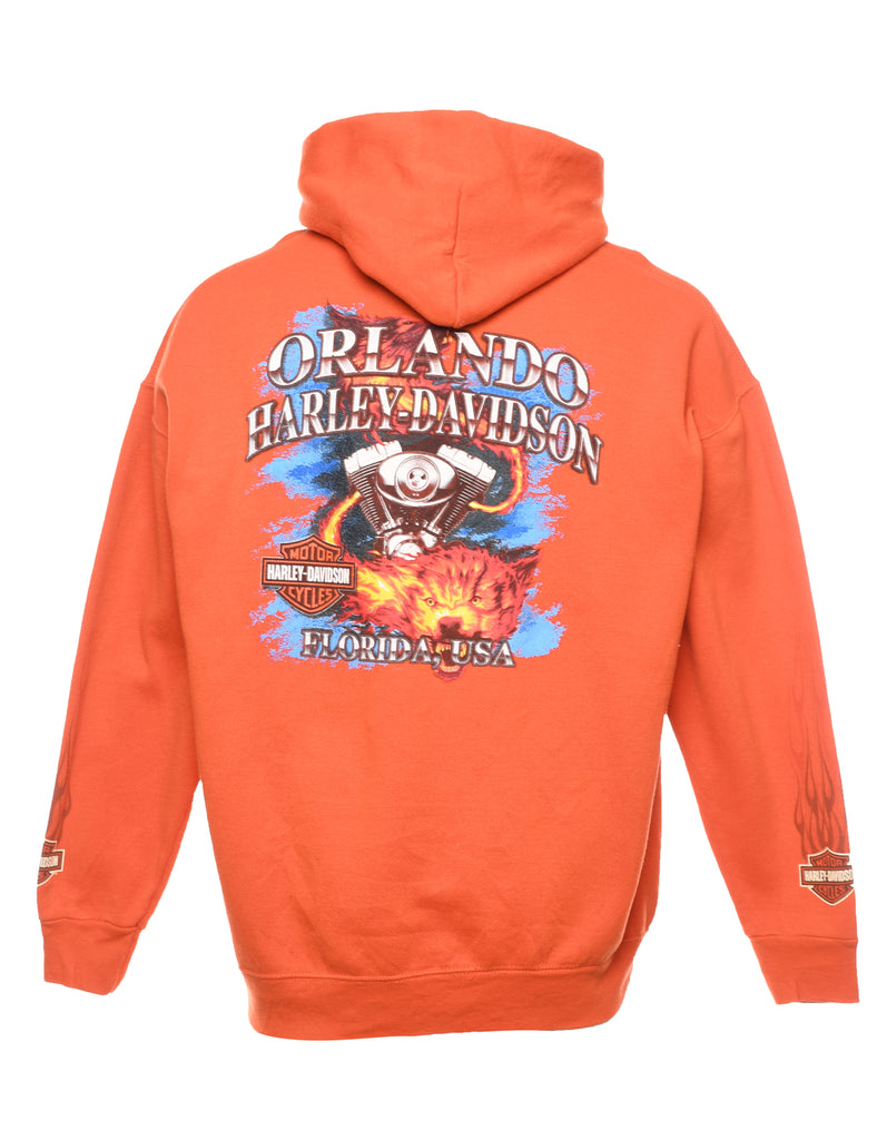 Harley Davidson Printed Orange Hoodie - XL