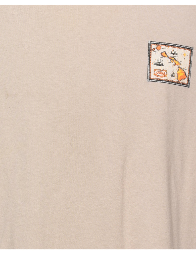 Hawaii Beige Printed T-shirt - XL