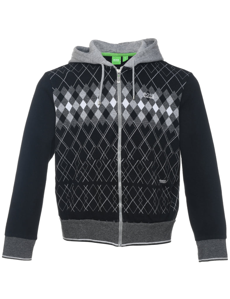 Hugo Boss Black & Grey Argyle Hoodie - M