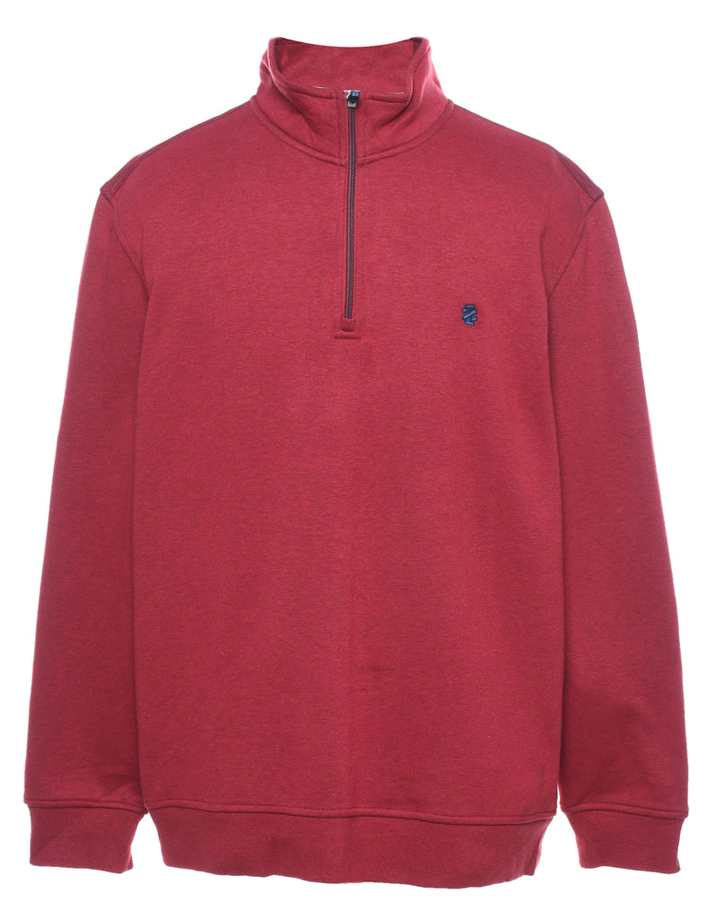 Izod Quarter-Zip Maroon Plain Sweatshirt - XL