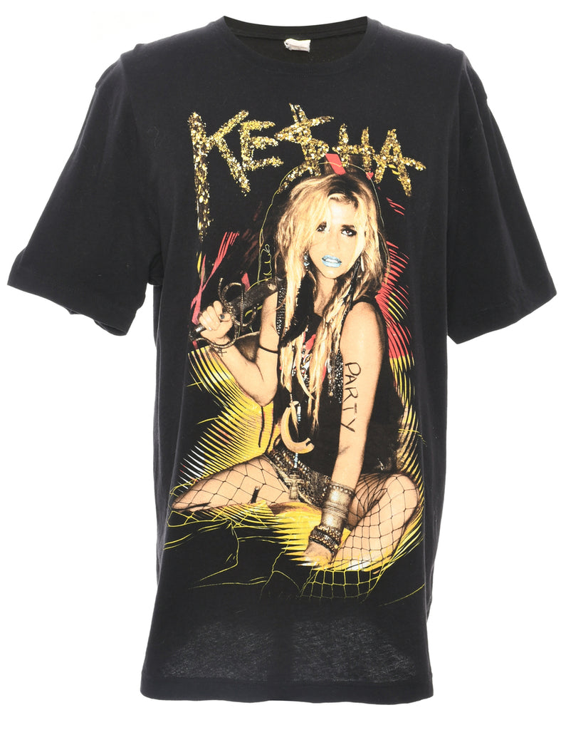 Kesha Black Printed T-shirt - L