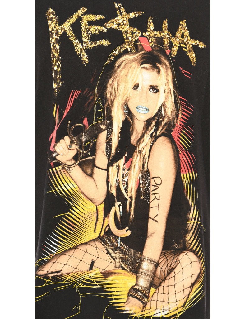 Kesha Black Printed T-shirt - L