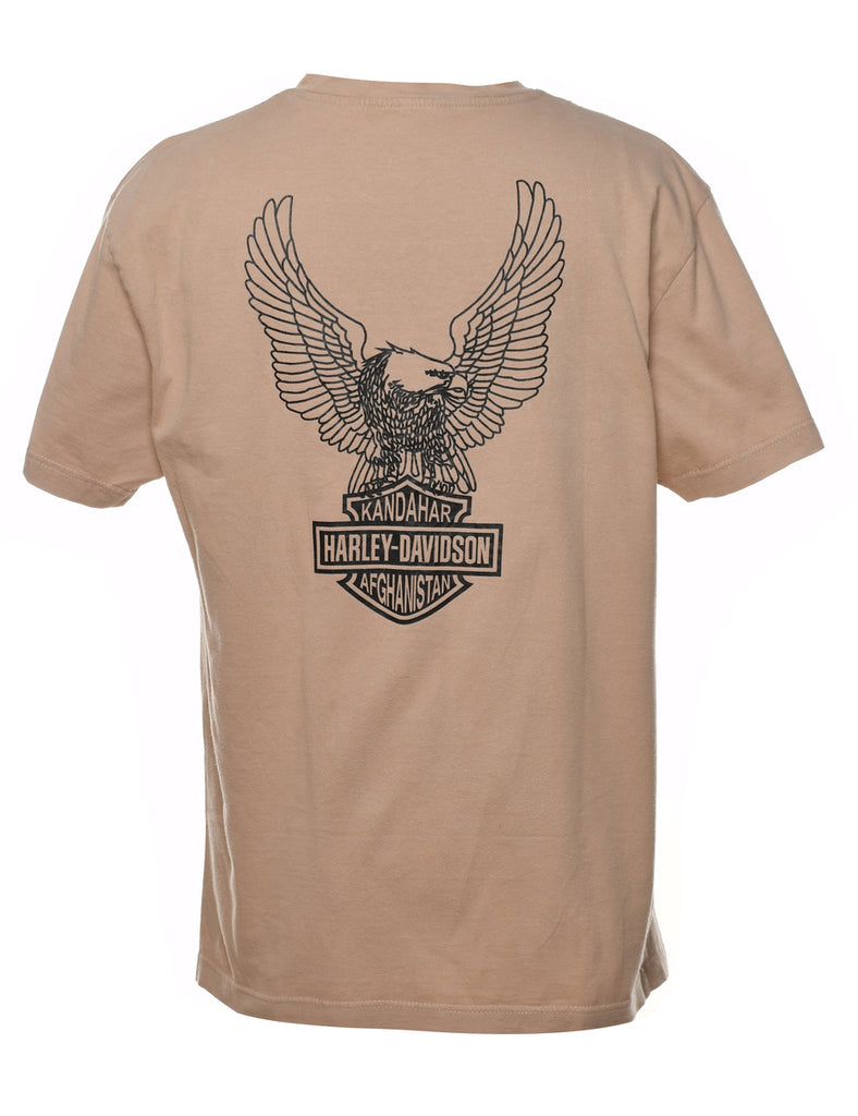 Light Brown & Black Harley Davidson Printed T-shirt - L