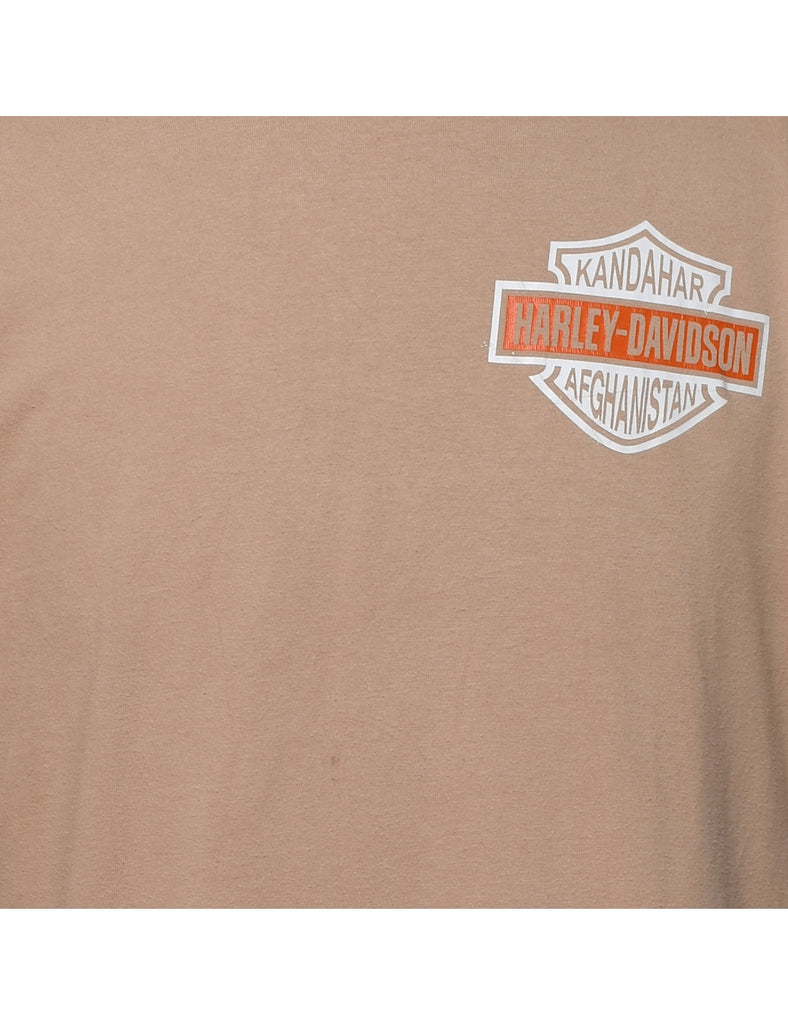 Light Brown & Black Harley Davidson Printed T-shirt - L