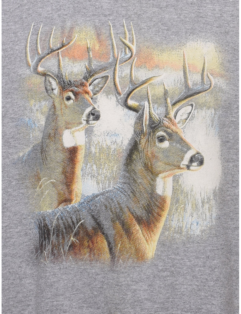 Light Grey Deer Design Sweatshirt - L