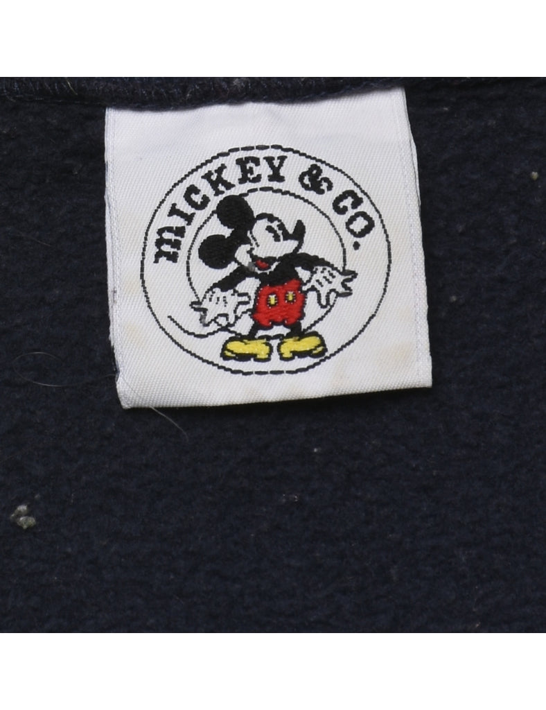 Mickey Design 1990s Navy & White Cartoon Sweatshirt - L