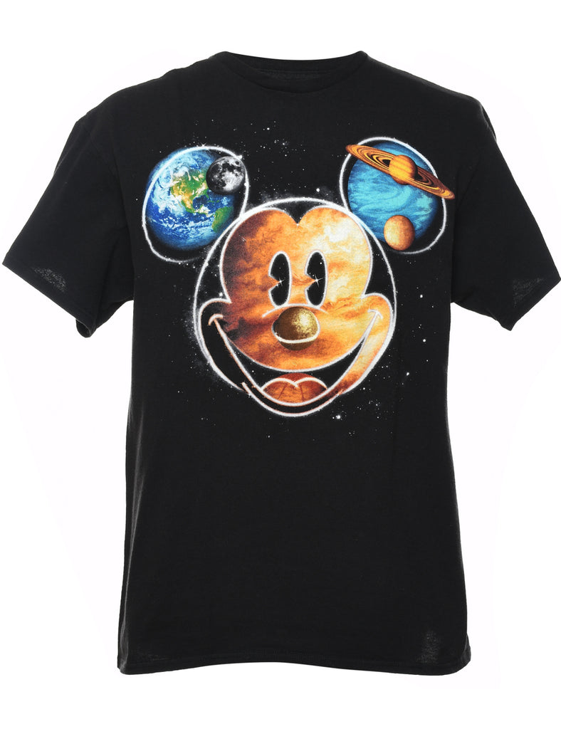 Mickey Mouse Black Printed Cartoon T-shirt - L