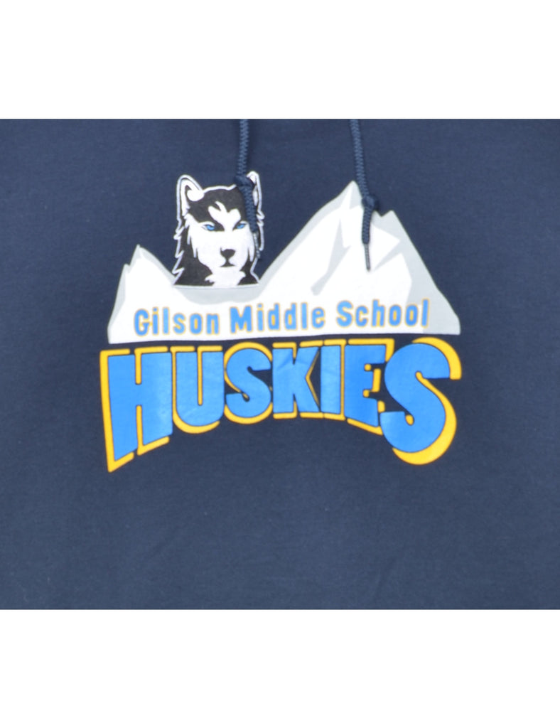 Navy Huskies Printed Hoodie - S