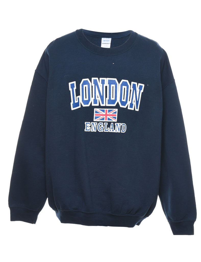 Navy London Printed Sweatshirt - XL