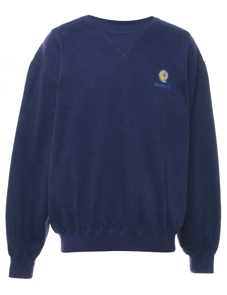 Navy Plain Embroidered Sweatshirt - S