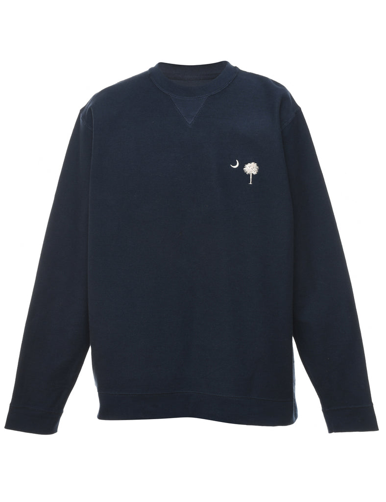 Navy Plain Embroidered Sweatshirt - L