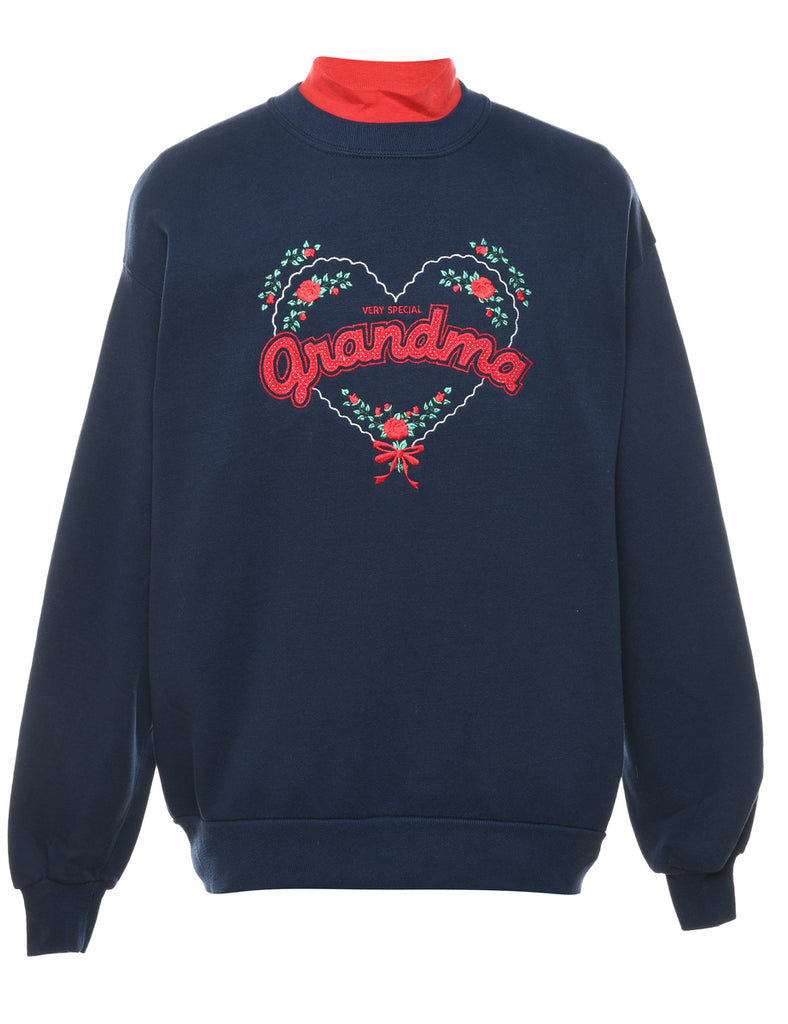 Navy & Red Grandma Printed Sweatshirt - L