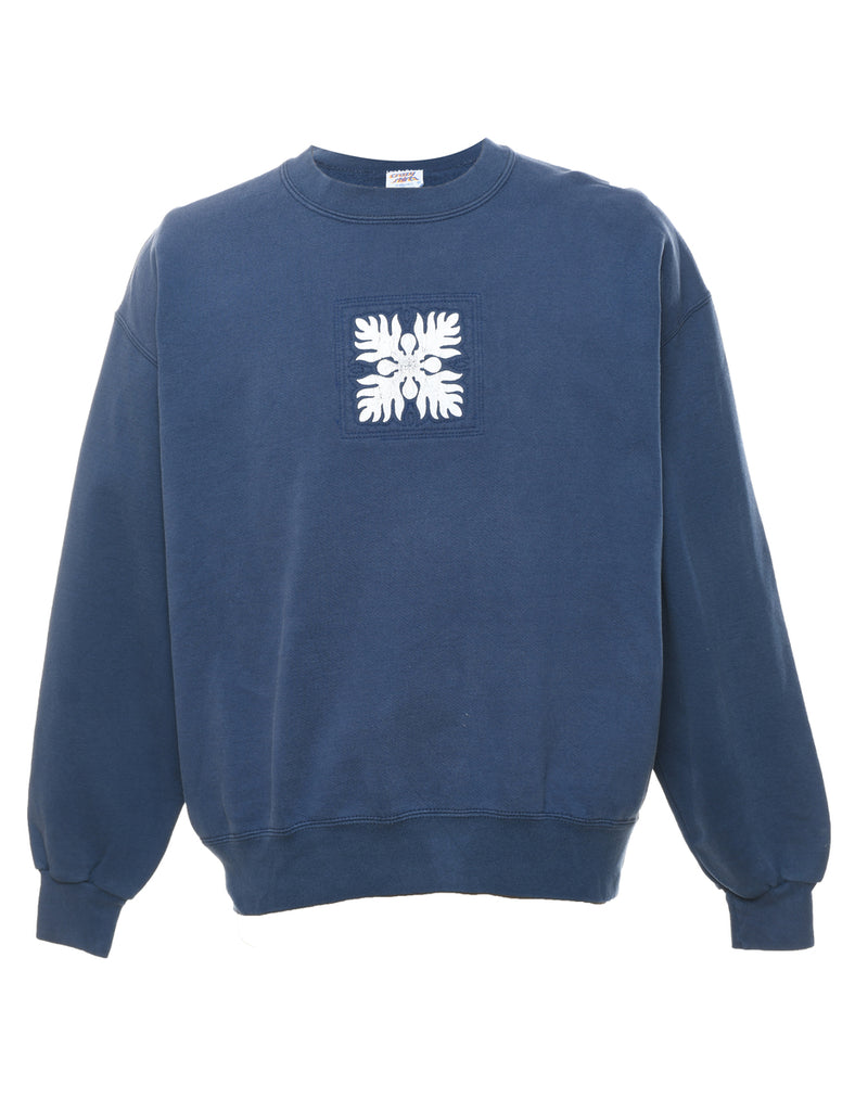 Navy & White Patterned Sweatshirt - M