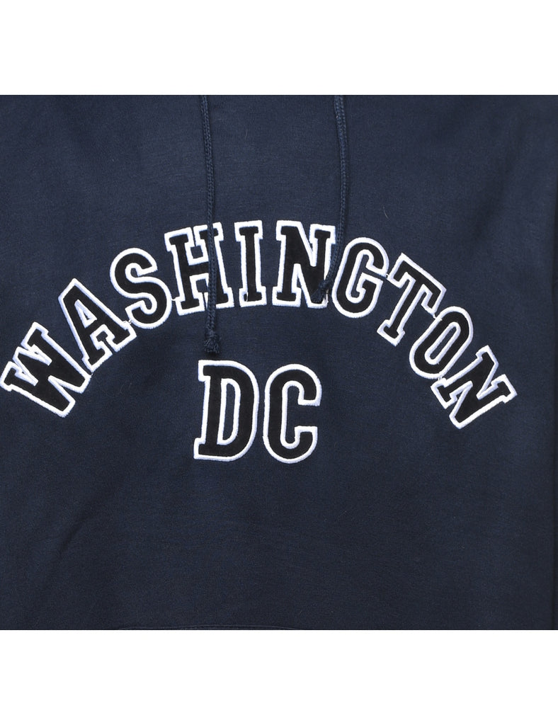 Navy & White Washing DC Printed Hoodie - XL