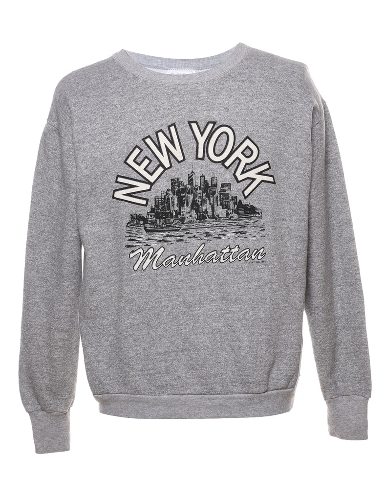 New York Printed Marl Grey Sweatshirt - L