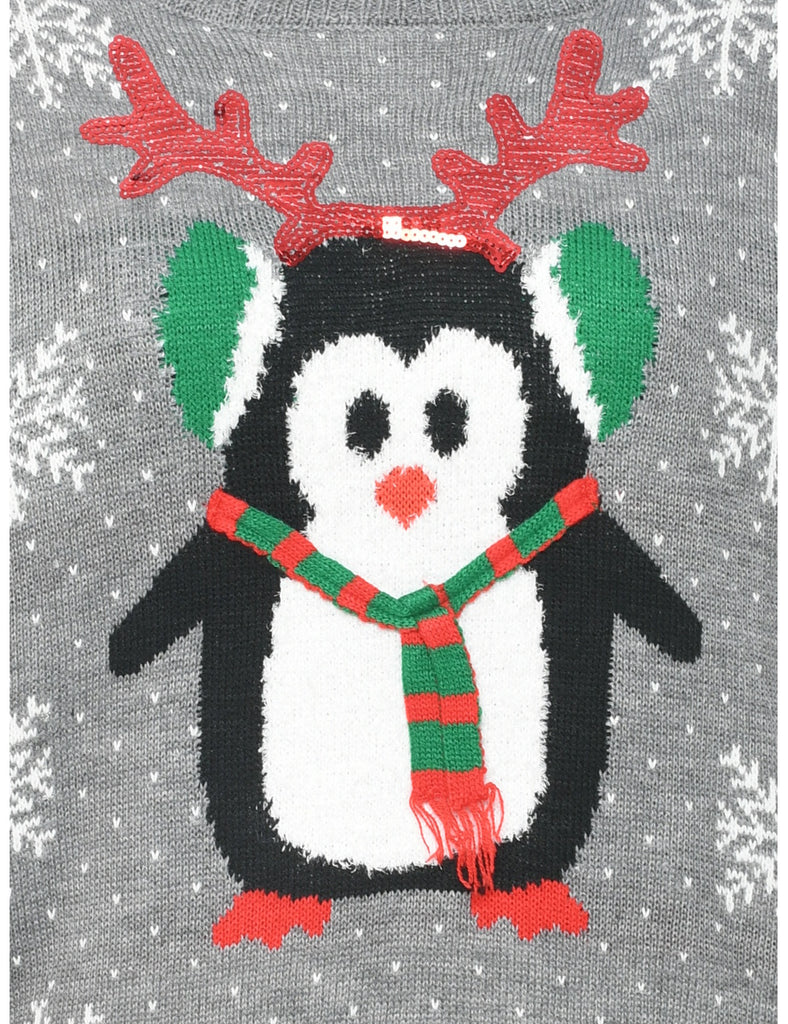 Nordic Print Penguin Christmas Jumper - L