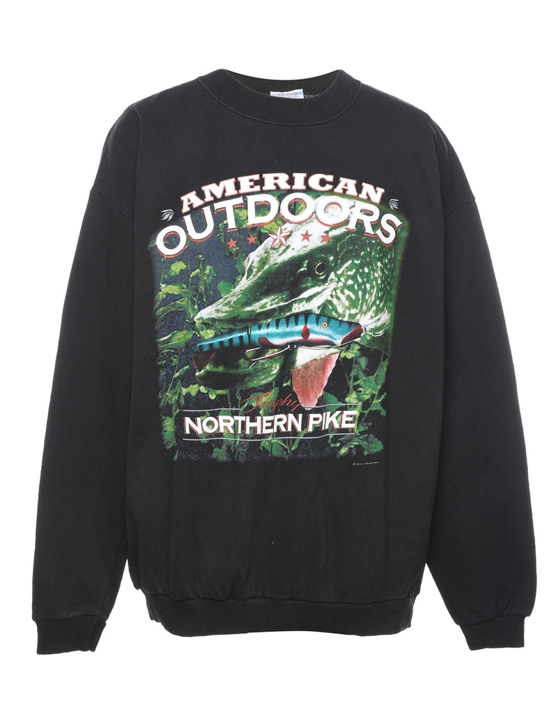 Northern Pike Printed Black Sweatshirt - XL