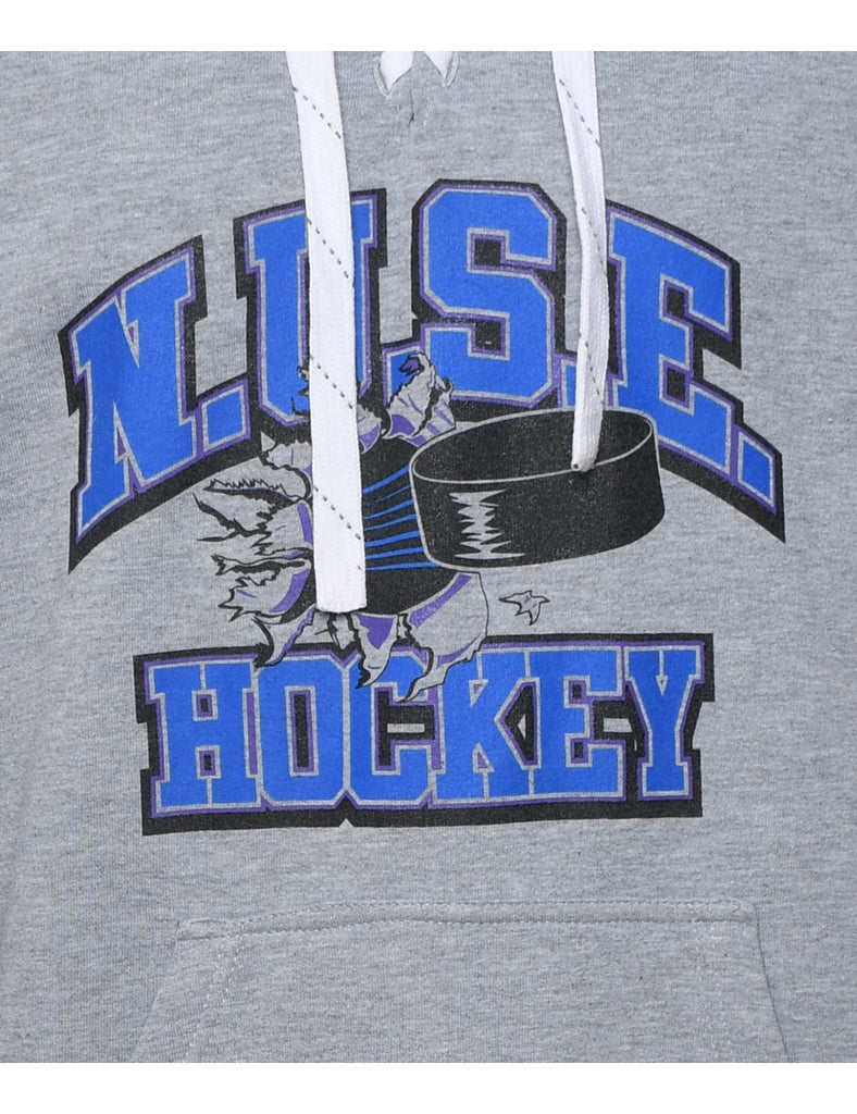 NUSE Hockey Printed Blue & Grey Hoodie - M