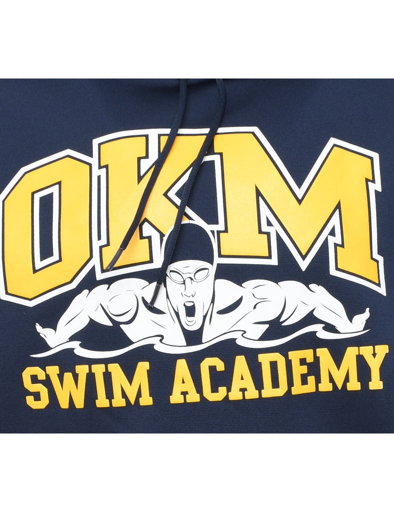 OKM Swim Academy Navy & Yellow Printed Hoodie - S