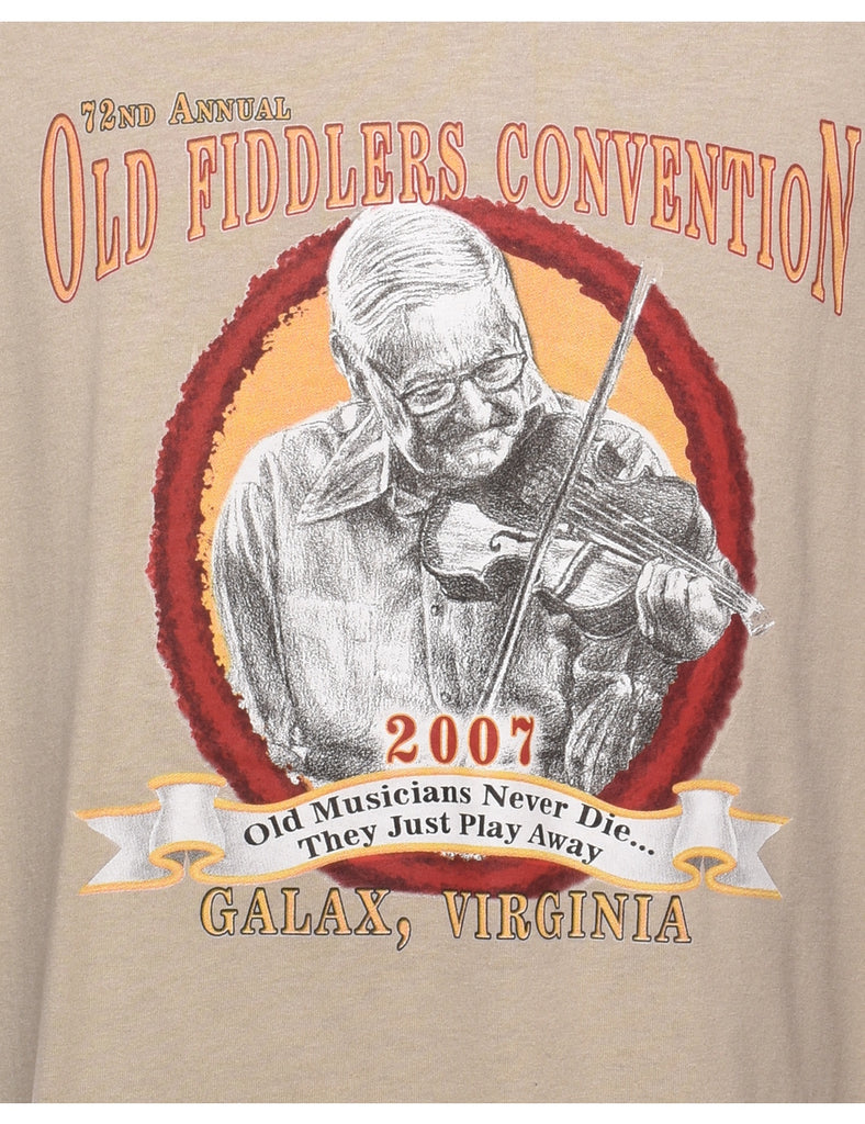 Old Fiddlers Convention Light Brown Printed T-shirt - XL