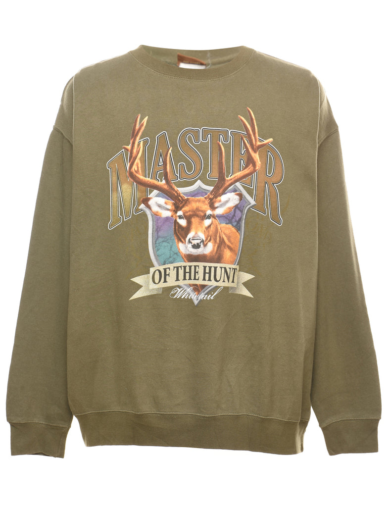 Olive Green Printed Sweatshirt - L