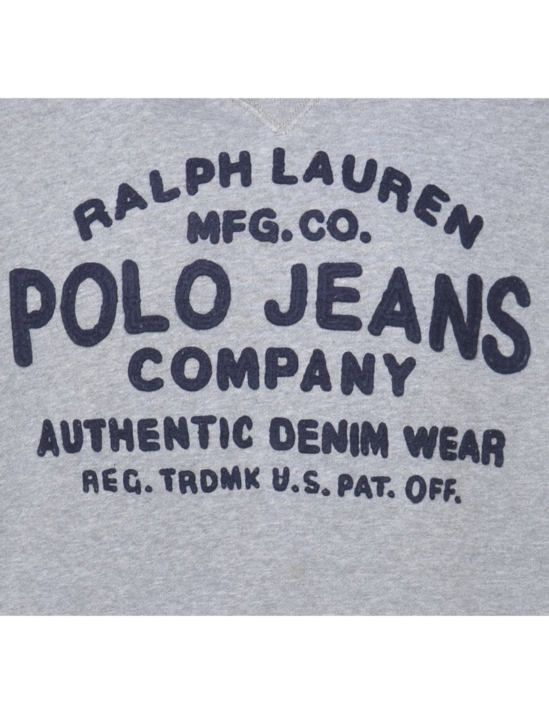 Patched Ralph Lauren Grey Hoodie - XL