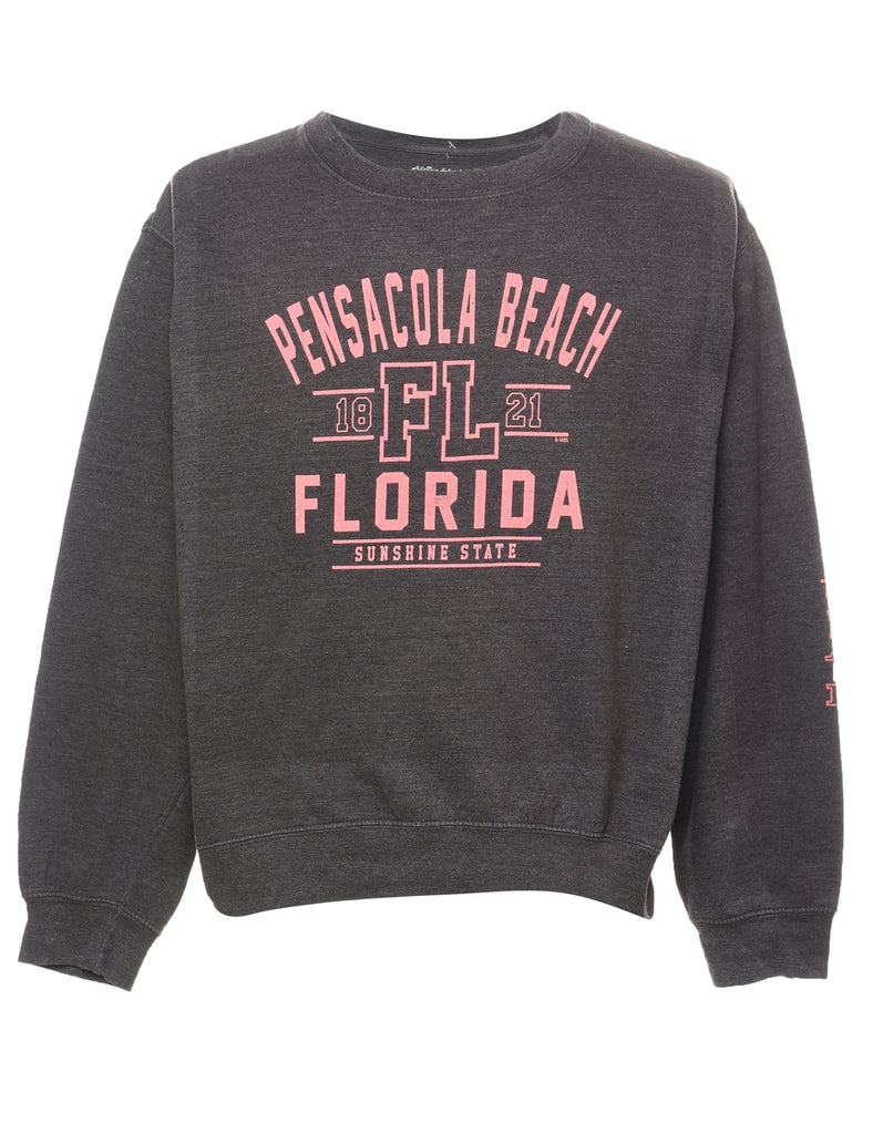 Pensacola Beach Florida Dark Grey & Pale Pink Printed Sweatshirt - L