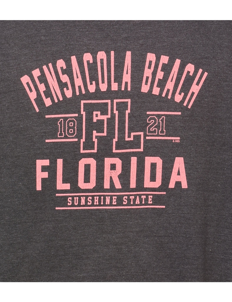 Pensacola Beach Florida Dark Grey & Pale Pink Printed Sweatshirt - L