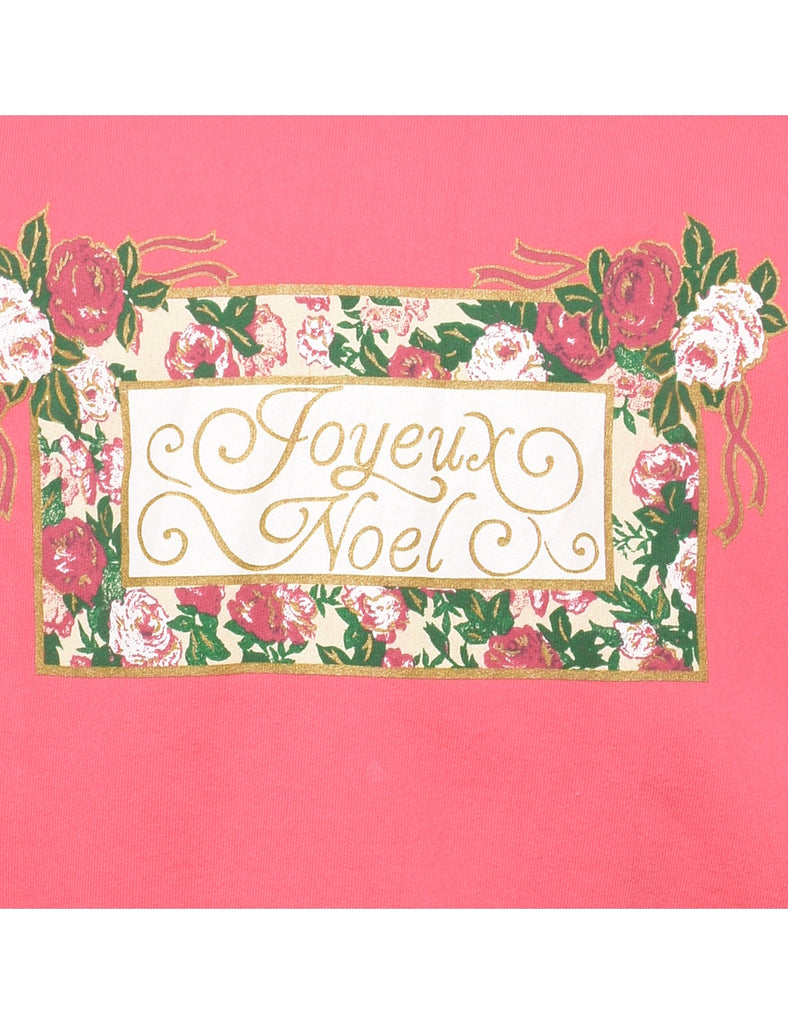 Pink Joyeux Noel Printed Sweatshirt - M