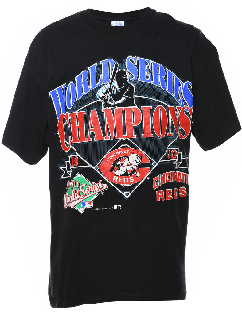 Printed Black, Red & Blue World Series Champions Design T-Shirt - L