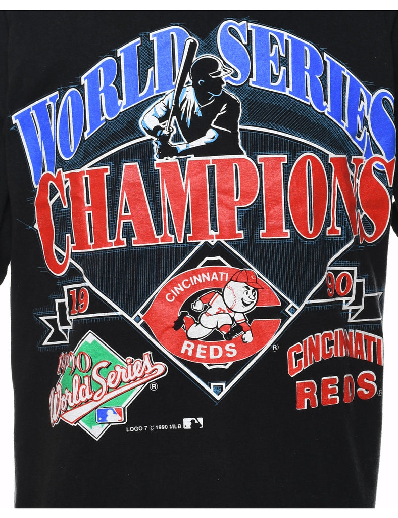 Printed Black, Red & Blue World Series Champions Design T-Shirt - L