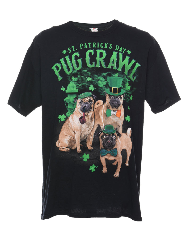 Pug Crawl Black & Green Printed Animal T-shirt - XL